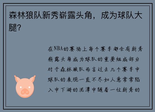 森林狼队新秀崭露头角，成为球队大腿？
