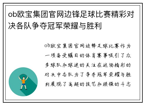 ob欧宝集团官网边锋足球比赛精彩对决各队争夺冠军荣耀与胜利